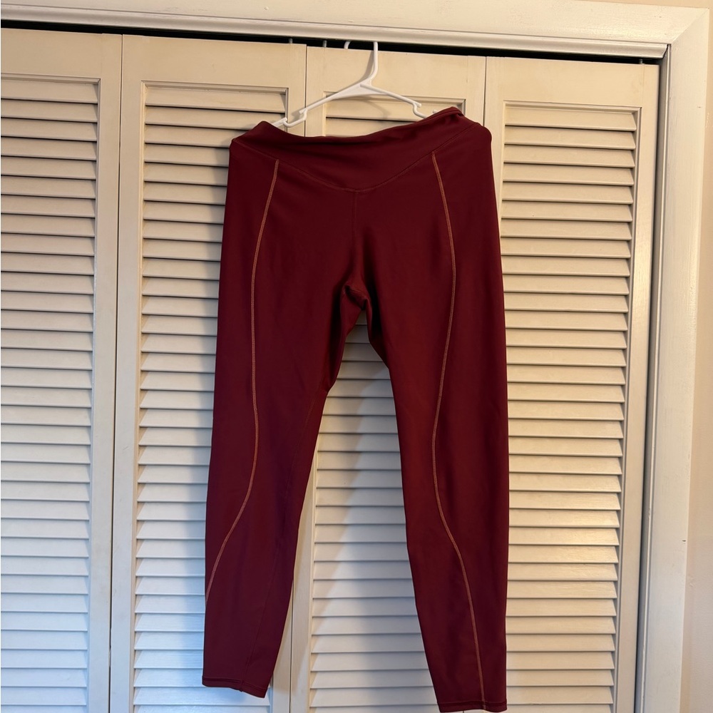 Old Navy Maroon Powersoft Leggings with Contrast Stitching